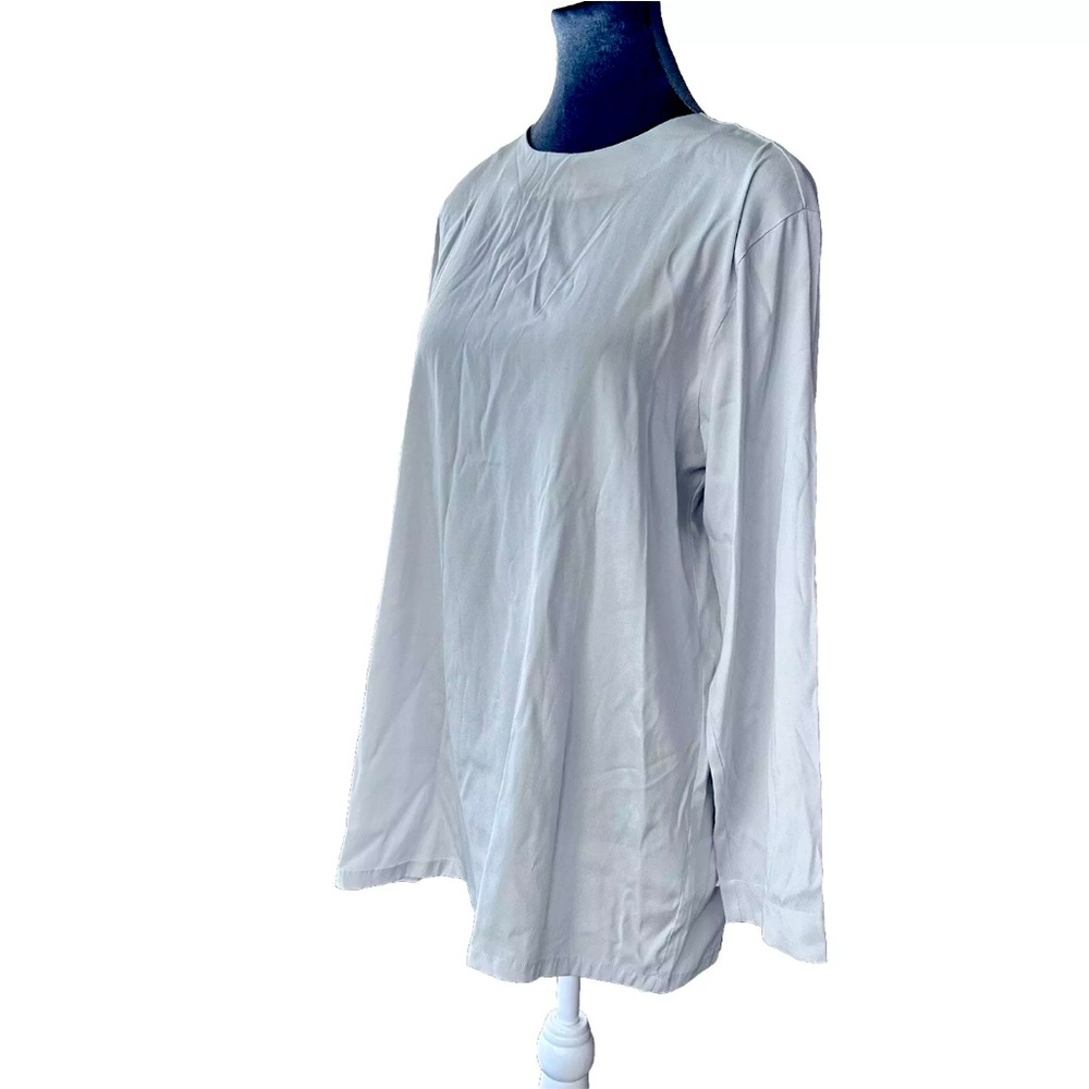 Amina Rubinacci High Neck Long Sleeve Silk Top Womens Size 46 Pearl Of Gray